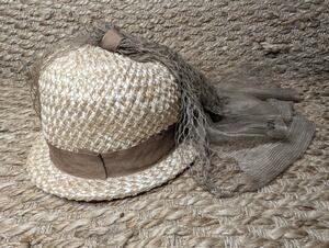 Vintage Boater Bucket Brown Straw Sun Hat Womens Union Made USA 50s Derby Adult